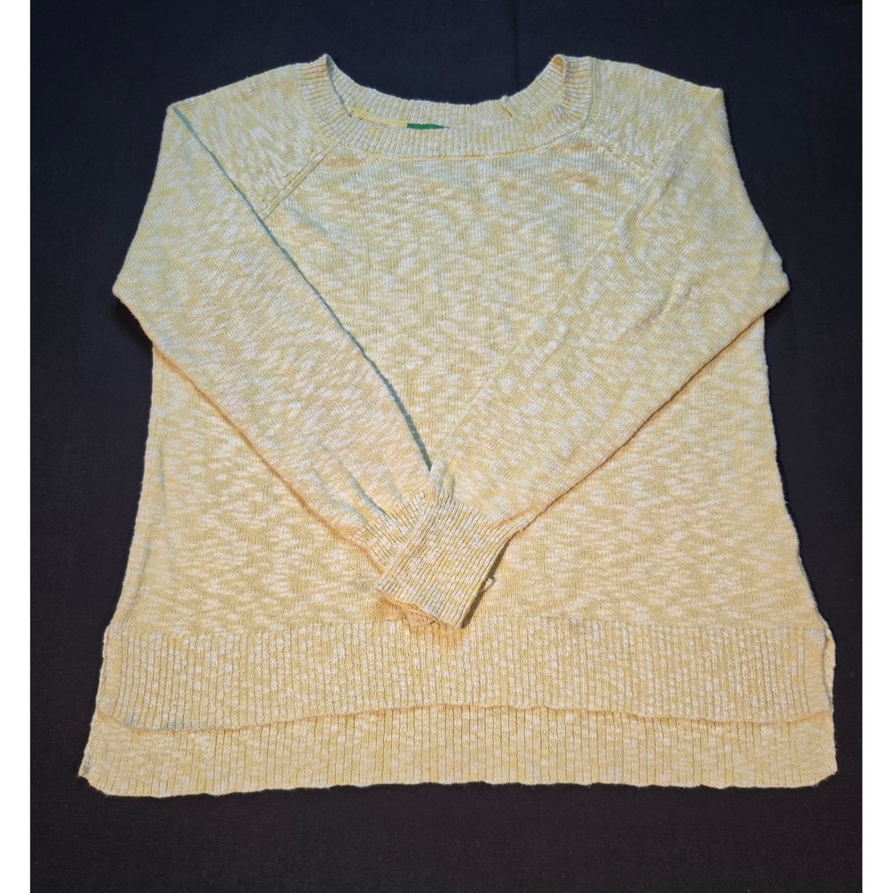 Dip Womens Yellow White Marled Knit Cotton Sweater High Low Hem Size L